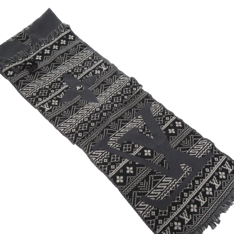 Louis Vuitton Two Sided Wool Echarpe Monogram M77947 Scarf Grey LV 1799 Louis