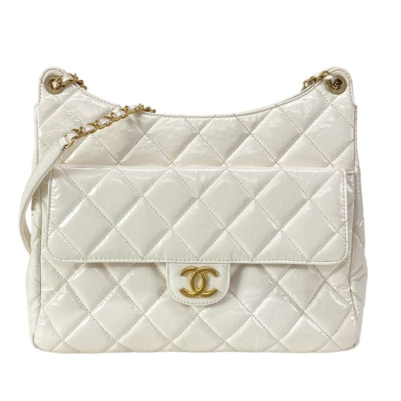 Chanel Shoulder Bag Hobo Bag As3693 White Chain Shoulder / Vintage Gold