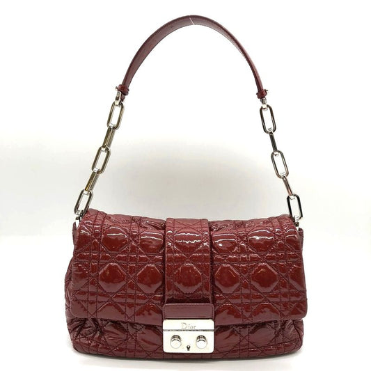 DIOR Cannage Chain Shoulder Bag Handbag Red Enamel/leather Women Fashion