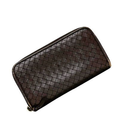 Bottega Veneta Round Zipper Long Wallet Brown Intrecciato