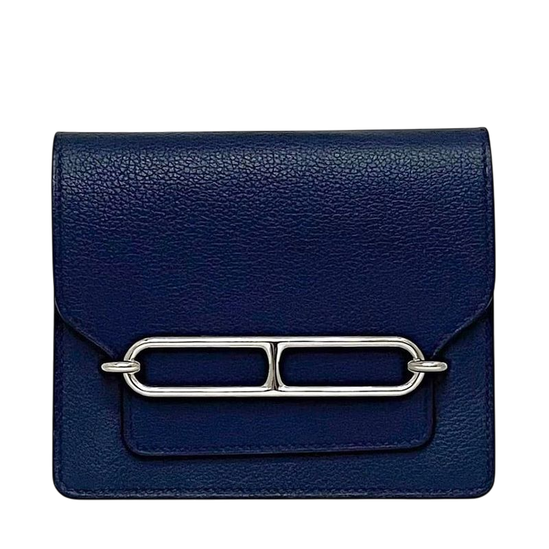 Hermes Wallet Luli Slim Wallet Navy Silver Hardware Excellent Condition Leather