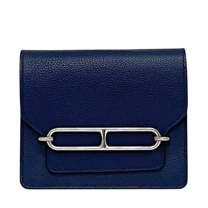 Hermes Wallet Luli Slim Wallet Navy Silver Hardware Excellent Condition Leather