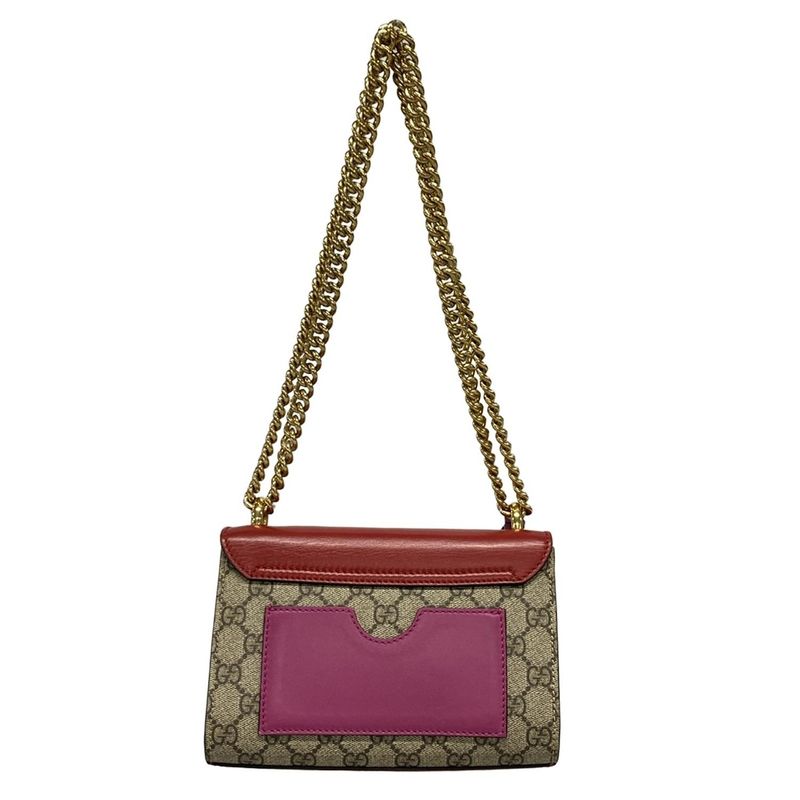 Gucci Shoulder Bag Padlock GG Small 409487 Dark Brown Beige And Red Chain