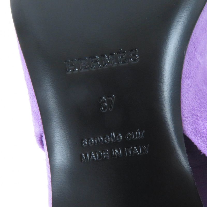 Hermes Eva Suede Leather Ribbon Ballet Shoes Flat Pumps Purple 37 With Box And