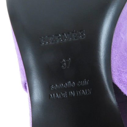 Hermes Eva Suede Leather Ribbon Ballet Shoes Flat Pumps Purple 37 With Box And
