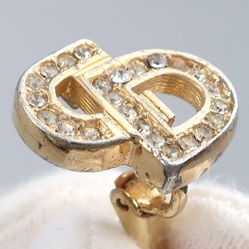 Dior CD Logo Gold Plated And Rhinestone Earrings For Women 5.0g