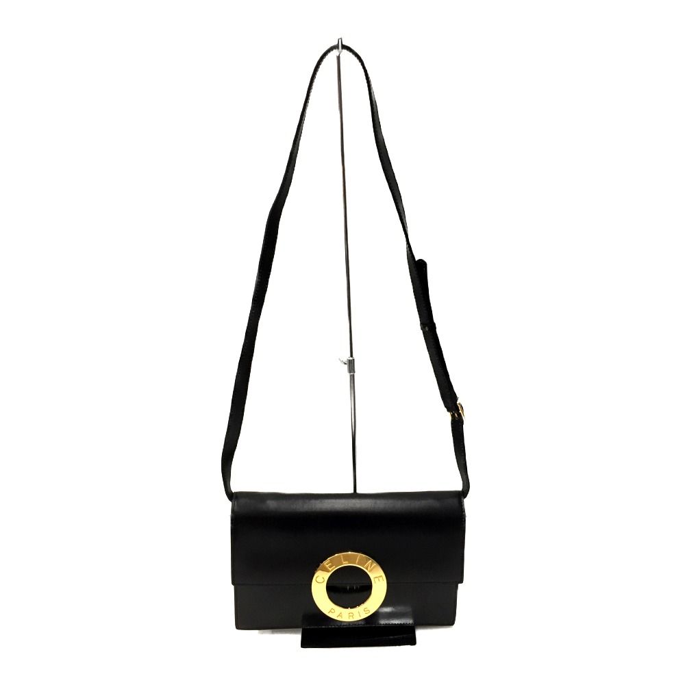 Celine Circle Logo Leather Shoulder Bag Old Vintage M13 Black