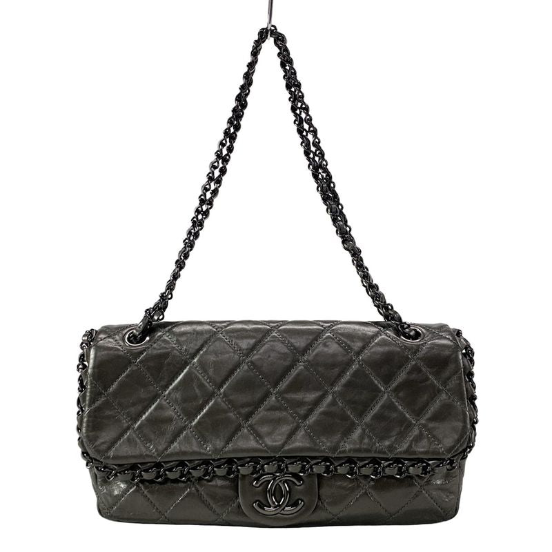 Chanel Shoulder Bag Luxury Linematelasse Dark Gray Chain Shoulder/black