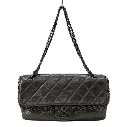 Chanel Shoulder Bag Luxury Linematelasse Dark Gray Chain Shoulder/black