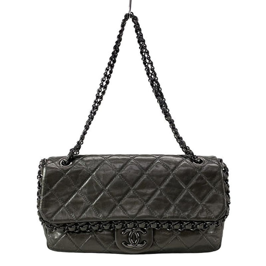 Chanel Shoulder Bag Luxury Linematelasse Dark Gray Chain Shoulder/black