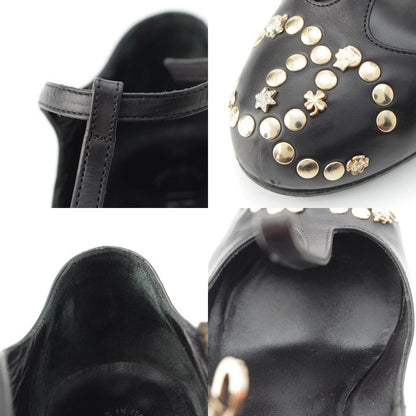 Chanel Coco Mark Bijoux Studded Heel Shoes Pumps Black 37