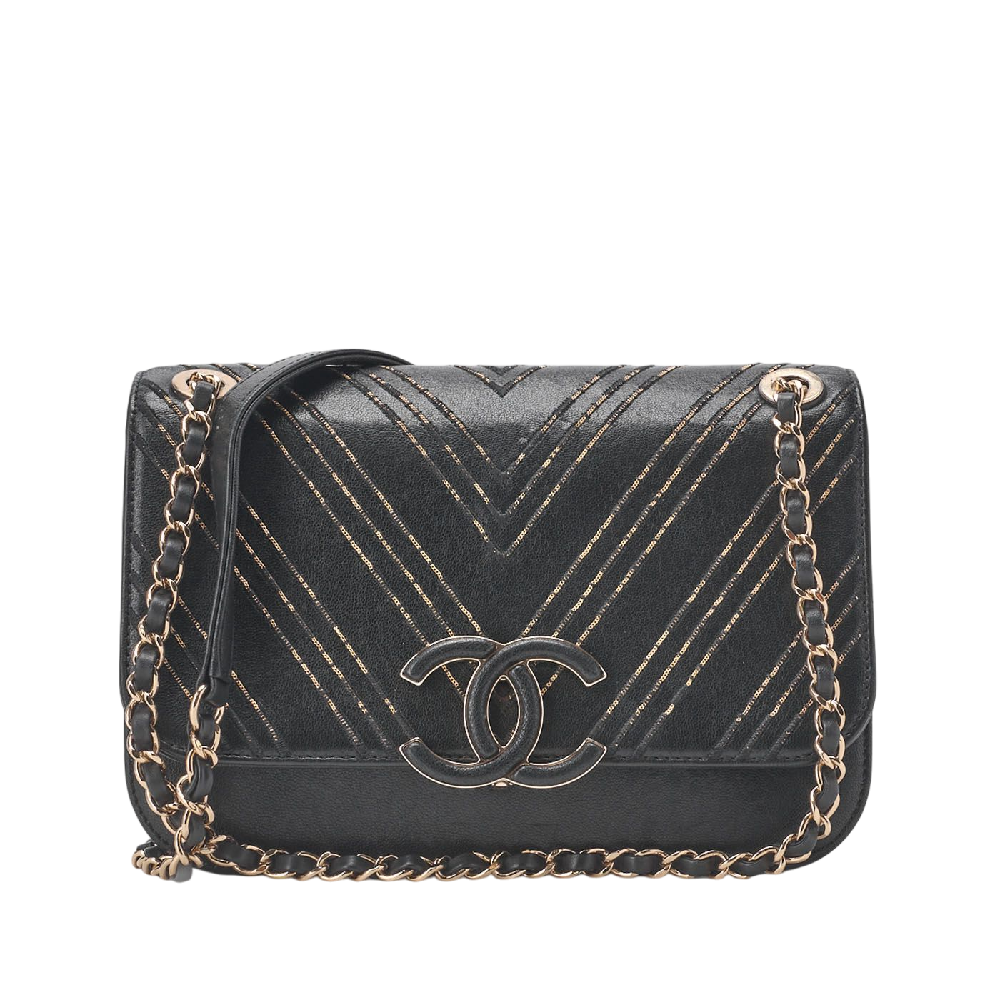 Chanel Shoulder Bag V Stitch Coco Lock Chain Shoulder Lambskin Black Gold