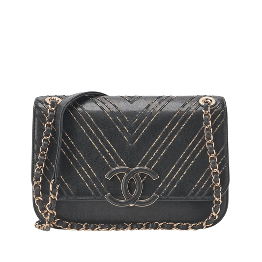 Chanel Shoulder Bag V Stitch Coco Lock Chain Shoulder Lambskin Black Gold