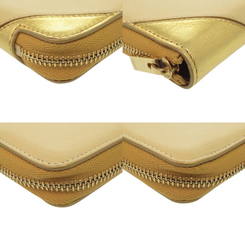 Celine Round Zipper S-tn-1113 Leather Gold/yellow Bifold Wallet 0472 Celine