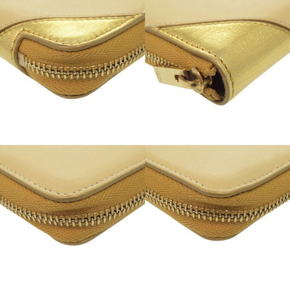 Celine Round Zipper S-tn-1113 Leather Gold/yellow Bifold Wallet 0472 Celine