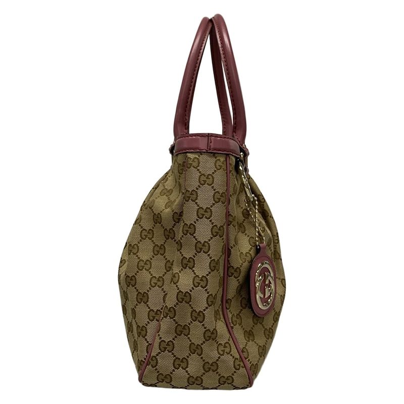 Gucci Tote Bag Sookie GG Pattern 296835 Beige Dark Brown And Pink Leather