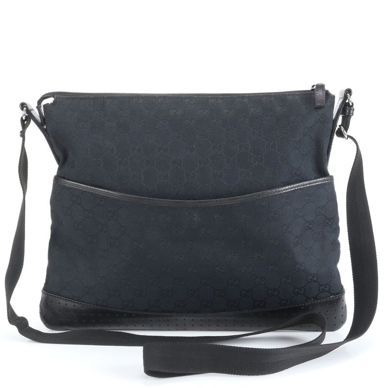 Gucci GG Canvas Perforated Leather Shoulder Bag Crossbody Messenger Business