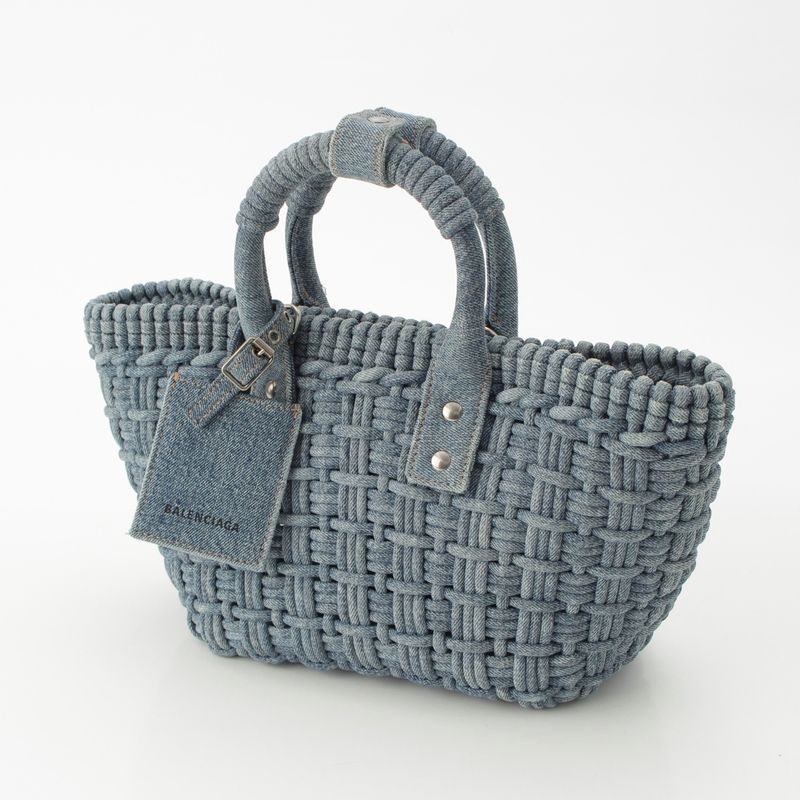 Balenciaga Bistro XS Denim Basket 2WAY Shoulder Handbag 671342 Indigo Blue