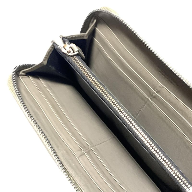 Bottega Veneta Long Wallet Intrecciato 114076 Grey Beige Round Zipper Leather