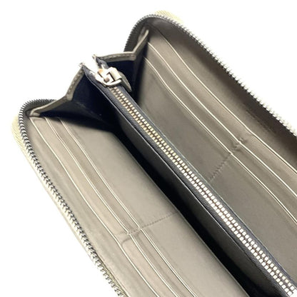 Bottega Veneta Long Wallet Intrecciato 114076 Grey Beige Round Zipper Leather