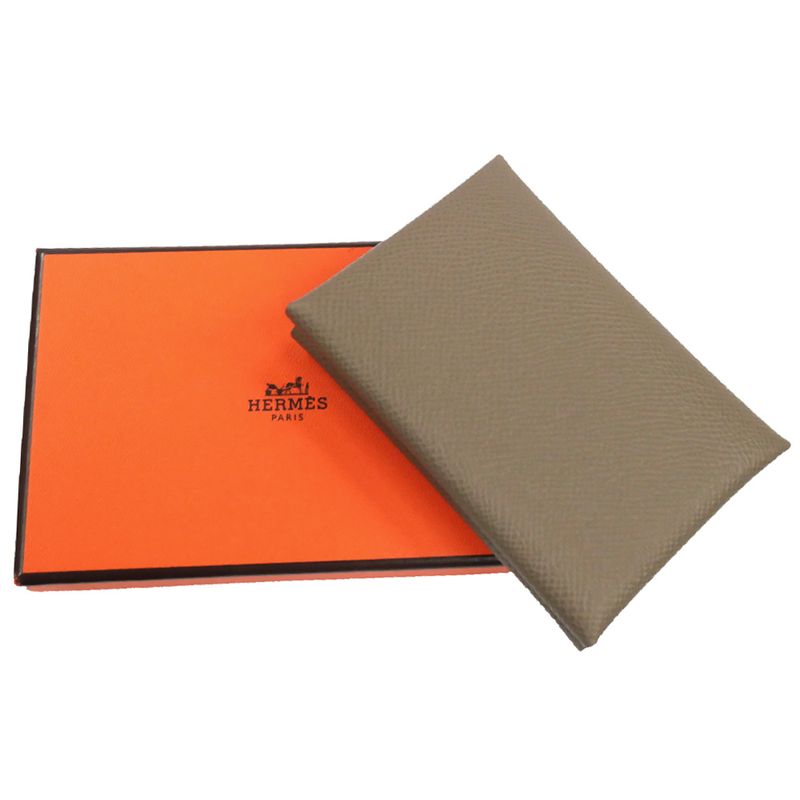 Hermes Calvi Duo Etoupe Coin Case With Coin Case Epson Leather W
