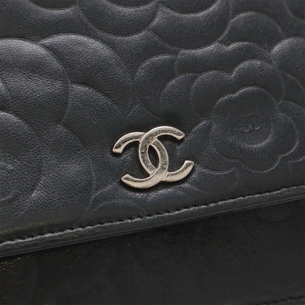 Chanel Camellia Coco Mark Chain Wallet Shoulder Bag Pochette Lambskin Leather
