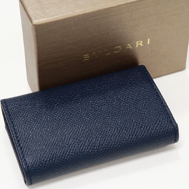 Bulgari 6-ribbon Key Case Bulgari Man Grain Leather Navy 39318