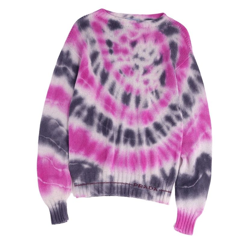Prada Knit Sweater Long Sleeve Crew Neck Tie-dye Allover Pattern Wool Cashmere