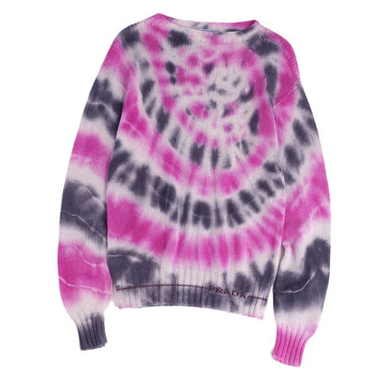 Prada Knit Sweater Long Sleeve Crew Neck Tie-dye Allover Pattern Wool Cashmere