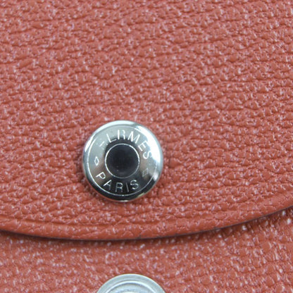  Hermes Calvi Duo Brick Silver Hardware Chevre Mizor Leather Coin Case W