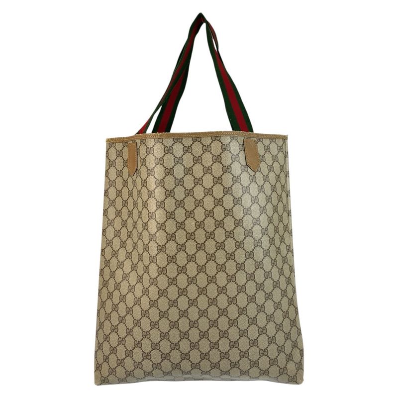 Gucci Vintage Sherry Line Beige GG Supreme Canvas/leather Tote Bag Shoulder Bag