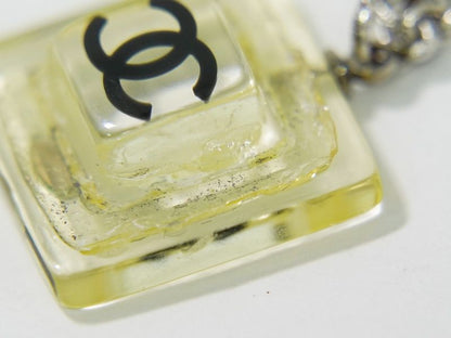 Authentic Chanel Coco Mark Necklace Pendant Plastic Metal Silver Hardware Clear