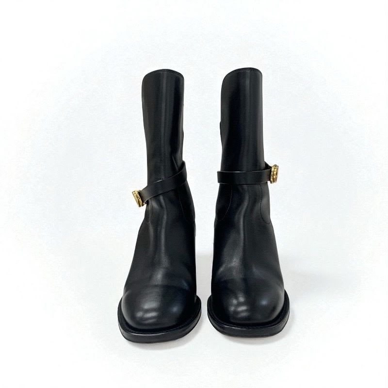 Christian Dior Empreinte Boots Short Shoes Leather Black Gold Belt Logo