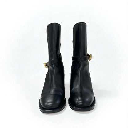 Christian Dior Empreinte Boots Short Shoes Leather Black Gold Belt Logo