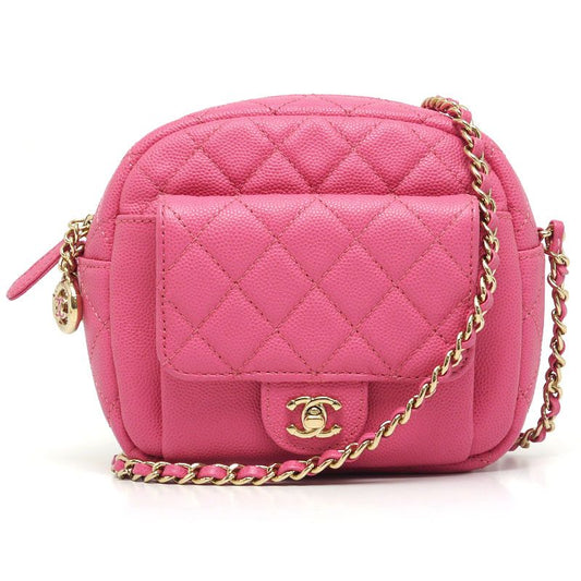Chanel Mini Matelasse Chain Shoulder Caviar Skin Coco Mark Pink