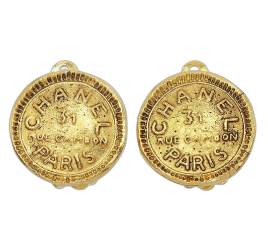 Chanel Logo Round Earrings