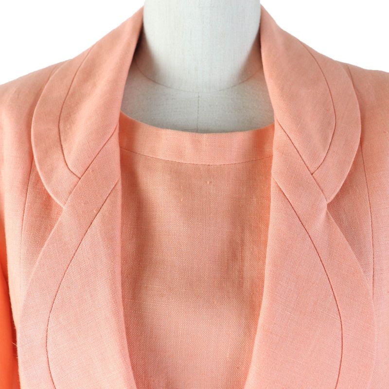 CHANEL Vintage 100% Linen Jacket And Dress Setup Ensemble Orange 36 Made In