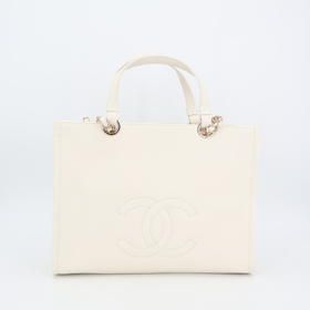 Chanel Small Zip Shop 2WAY White As3129 Ladies Tote Bag