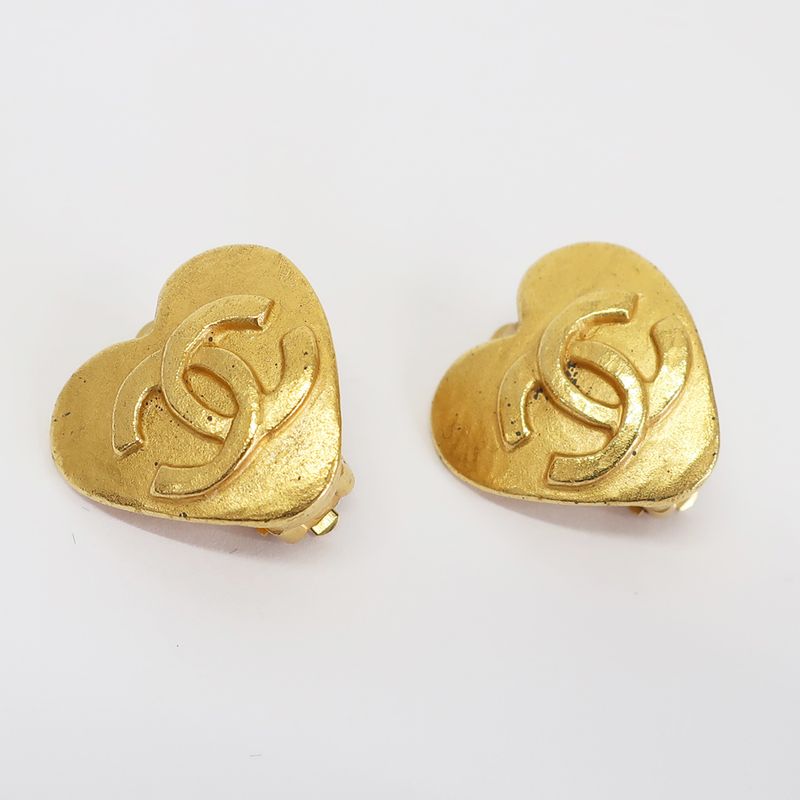 Chanel Earring Heart Coco Mark Gold Pair Accessories - Fashion