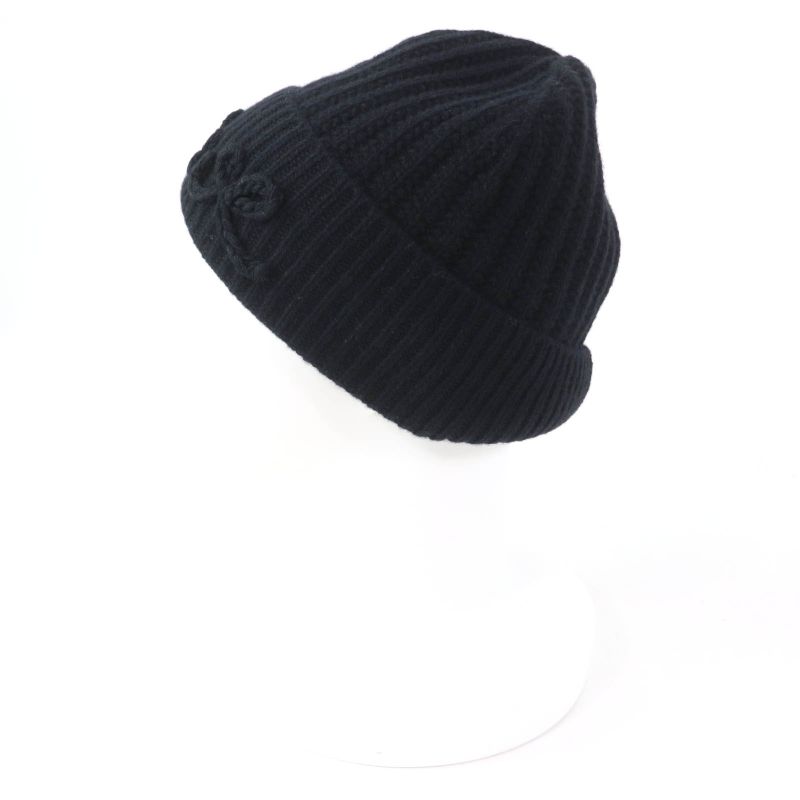 LOEWE Ksa9ot7x01 100% Wool Logo Embroidered Beanie Knit Hat Knit Cap Black Made