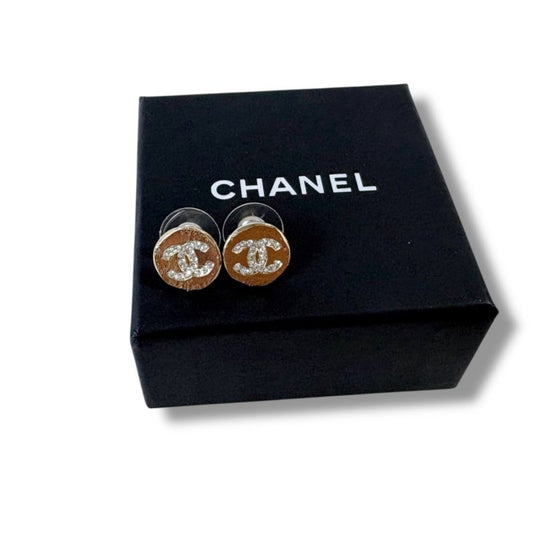 Chanel Coco Mark Rhinestone Earrings Gold Hardware Round Shape Circle