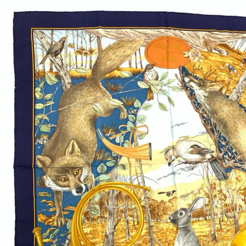 Hermes Carre 90 Chasse Au BOIS Hunting In The Woods Silk Scarf