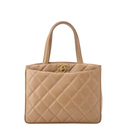 Chanel Matelasse Turnlock Decacoco Handbag In Lambskin Beige With Gold Hardware