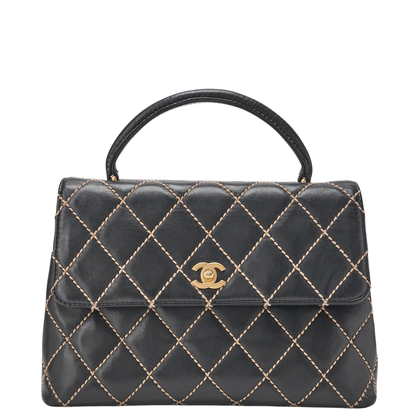 Chanel Coco Mark Wild Stitch Turnlock Handbag Calfskin Black With Gold Hardware