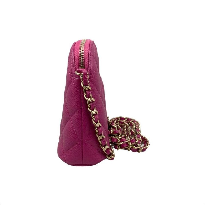 Chanel Shoulder Bag Classic Chain Clutch Matelasse Caviar Skin Coco Mark Pink