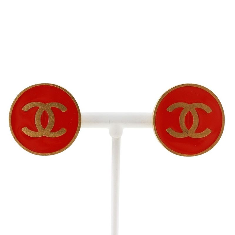 Chanel Coco Mark Gold Plated Red 01P Ladies 8.5g Earring