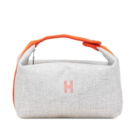 Hermes Brid A Black GM Handbag Pouch Rocabar Gris Flannel Wool Cotton Women