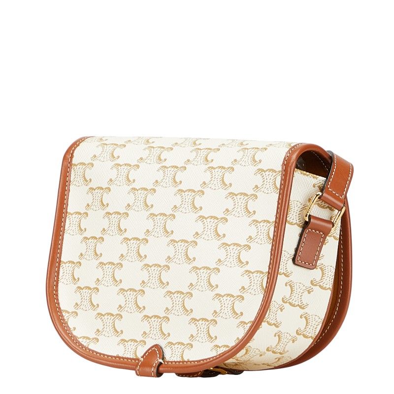 Celine Triomphe Crossbody Shoulder Bag White Brown PVC Leather Women's Celine
