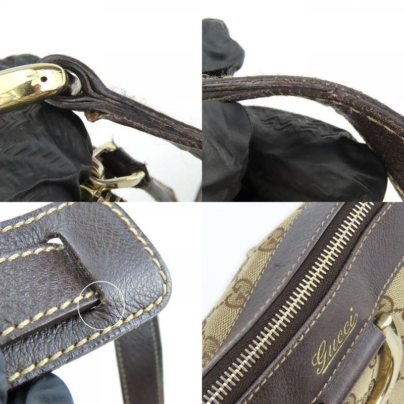 Gucci Shoulder Bag 203257 Abbey GG Canvas Beige Dark Brown Gold Hardware