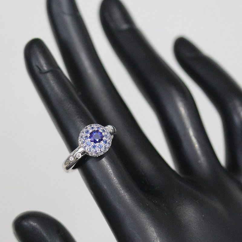 Chanel Sapphire Diamond Ring 18K White Gold 750 E0969